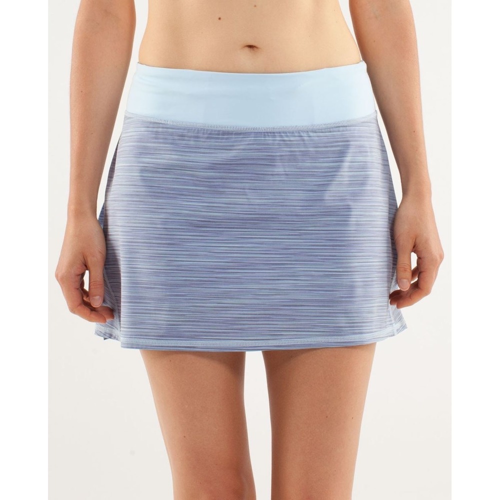 Lululemon Pace Setter Skirt Blue Purple Space Dye Striped Pleated Skort 8 Tall